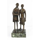 Catharni Stern (1925-1915): a pair of bronze figures raised on a green marble base, stamped