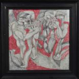 Rod Meikle (20th century): mid-century ink on paper abstract picture, depicting figures, unsigned,