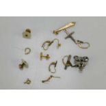 A group of 9ct scrap gold and rolled gold earrings, 1.2g