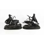 Jules Moignez (1835-1894): Partridges & Wheat, a pair of bronzes, cast in fine detail, with dark