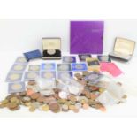 A large group of GB and worldwide coins to include commemorative and silver examples.