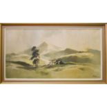 Weston (20th century): mountain landscape with tree and house to the fore, oil on canvas, signed, 75