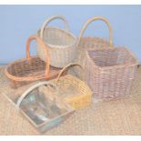 A group of wicker baskets and trugs.