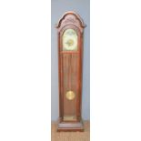 A mid 20th century mahogany cases grandmother clock, weight driven with silvered and gilt dial