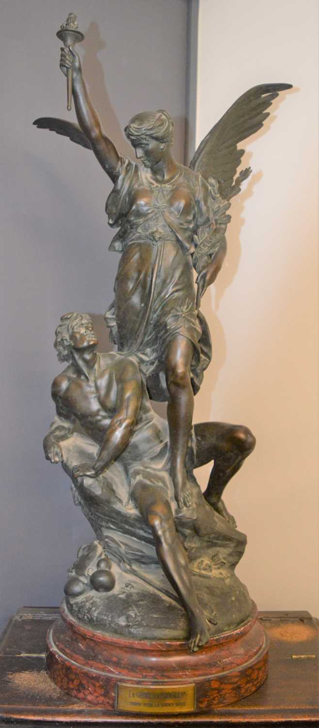 Émile Louis Picault (Paris, 1833-1915): A 19th century bronze sculpture of Victory and young man, - Bild 2 aus 8