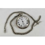 A silver Waltham pocket watch together with silver Albert chain, London 1917, makers initials ALD,