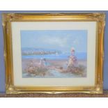 Marie Charlot (20th century): Ladies at the Beach, oil painting, signed bottom right.