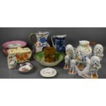 A group of Victorian and later pottery, to include a group of Staffordshire style poodles carrying
