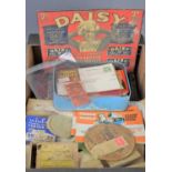 A group of vintage ephemera to include a "Daisy" medicine advertising board with two original