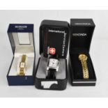 Three designer wristwatches; two ladies Rotary watches and a Wegner example with original box and