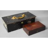 An antique metal coin safe / strong box with brass handle and Ibramah of London lock, together