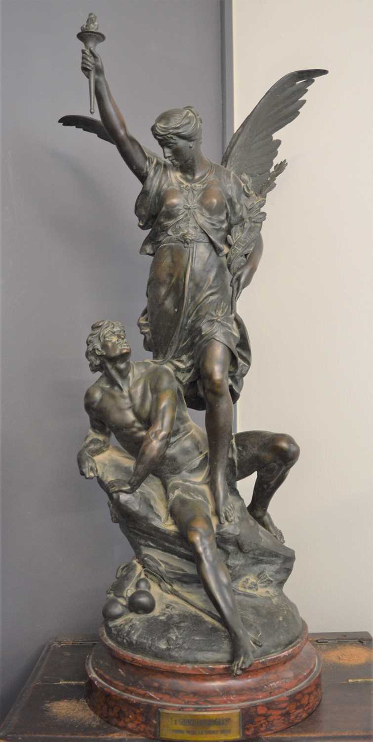 Émile Louis Picault (Paris, 1833-1915): A 19th century bronze sculpture of Victory and young man,