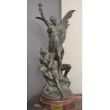 Émile Louis Picault (Paris, 1833-1915): A 19th century bronze sculpture of Victory and young man,