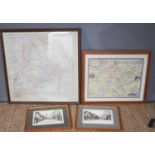 A framed and glazed map of Uganda together with an antique style map of Stamford and two framed