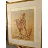 A Raymond Smith print depicting Arabian man on camel, 40 by 52cm.