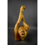 Alan Richardson British contemporary: Protest, a figurative and expressive sculpture in wood, marked