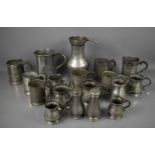 A large group of antique pewter, to include tankards of various size and form, two sifters and a