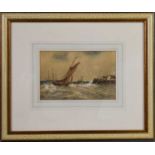 Robert Thornton Wilding (fl.1920): watercolour of sailing vessel in choppy seas near a cliff, signed