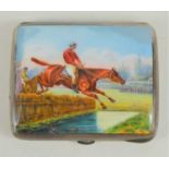 A silver and enamel cigarette case with horse racing scene by Henrich Levinger import marks