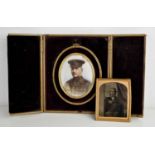 A WWI period miniature portrait of an English Officer, oil on ivory, within a gilt metal oval