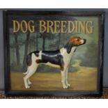An antique style 'Dog Breeding' advertising sign, the beagle modelled in relief and painted with