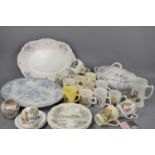 A group of royal commemorative cups and mugs together with four Alfred Meakin plates, meat platters,