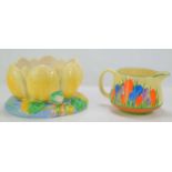 Bizarre by Clarice Cliff jug in the Crocus pattern together with Clarice Cliff bowl in the form of a