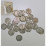 A group of silver shillings, George III and later, all are pre 1947.