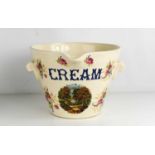 An antique Ironstone Cream pail, with twin scroll handles, blue makers mark to the abse, decorated