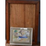 A large mahogany block frame, 96 by 69cm, together with a canal scene painting, apparently unsigned,