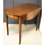 A 19th century mahogany Pembroke table with single drawer on sqaure tapered legs and brass