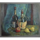 Matti Williams (20th century): Still life with fruit and Wine, oil on board, 62 by 51cm.
