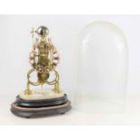 A Mid 19th Century brass skeleton clock, with chain drive fusée movement, the silvered dial with