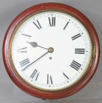 A 19th century mahogany cased fusee wall clock, the white dial with black Roman numerals, with key