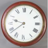 A 19th century mahogany cased fusee wall clock, the white dial with black Roman numerals, with key