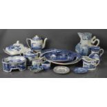 A Spode dog bowl together with a selection of blue and white Victorian and later ceramics, to