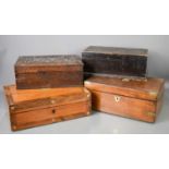 A group of four boxes, including two 19th century examples, one inlaid with mother of pearl