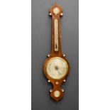 A 19th century rosewood barometer by Cooke of Oakham inlaid with bone roundels, 95cms tall