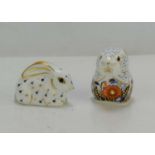 Two Royal Crown Derby paperweights comprising of Poppy Mouse and baby rabbit.