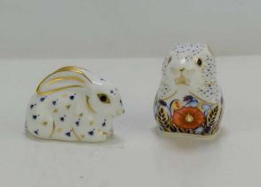 Two Royal Crown Derby paperweights comprising of Poppy Mouse and baby rabbit.