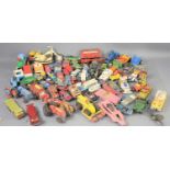 A large group of Dinky, Corgi, Lesney and other diecast and plastic cars and vehicles.