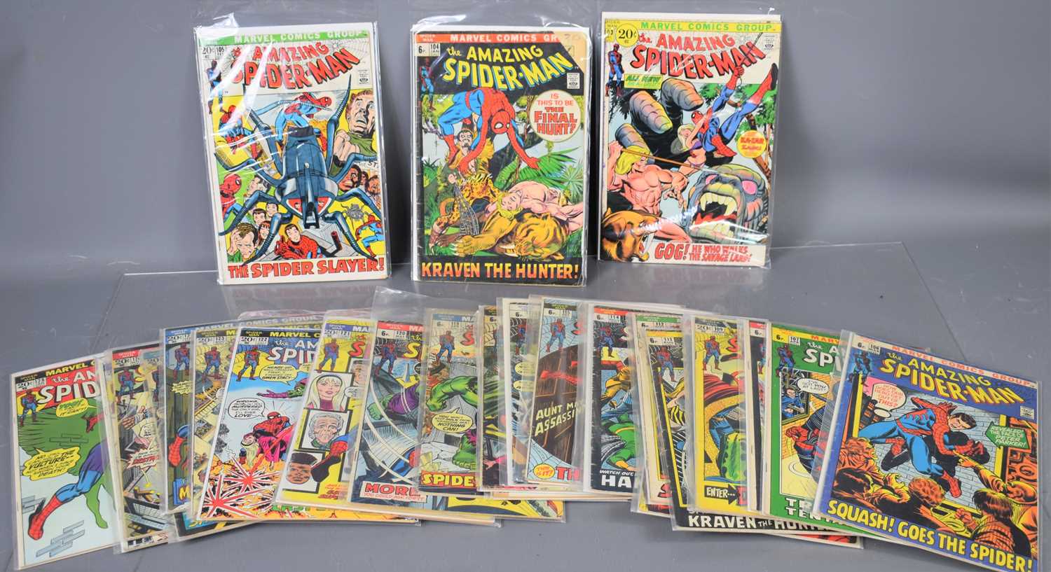 Marvel Comics: The Amazing Spiderman issue numbers #103 to #128, published 1972 and 1973,