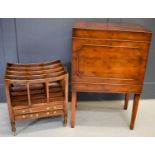 A reproduction mahogany canterbury, together with a drinks cabinet.