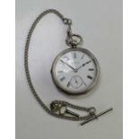A silver American Waltham Watch Co pocket watch with a silver plate Albert chain.