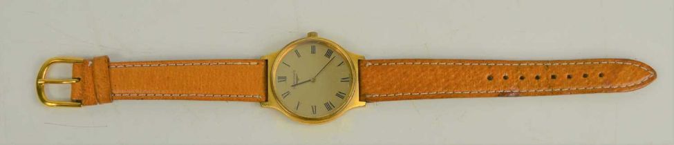 A Longines gentleman's wristwatch with Roman numeral dial, brown leather strap.