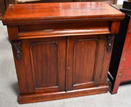 A Victorian mahogany sideboard, with frieze drawer above two panelled doors, 85cm high by 89cm
