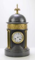A 19th century mantle clock, the white enamel dial with Roman numerals to a twin fusee movement