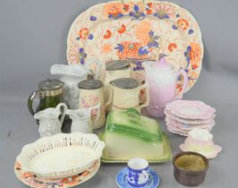 A group of Victorian and later ceramics to include an Imari style meat platter, 1930s plates,
