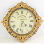 A 19th century wall clock, presented by J. T. Davies Esquire of Neath, with Roman numeral dial,