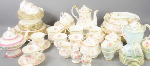 A Paragon "Victoriana Rose" pattern dinner / tea service comprising cups, saucers, teapot, salt